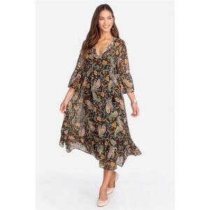 Johnny Was Jade Bryce Maxi Dress in Black Multi Paisley Print Size Small